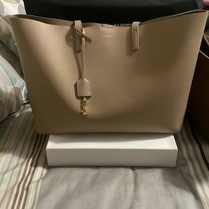Saint Laurent Large Shopping Tote with Samorga Organizer in Beige